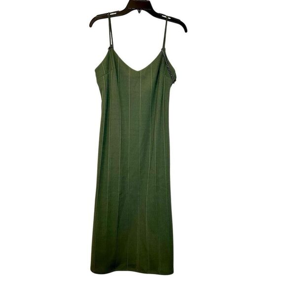 Topshop Spaghetti Strap Textured Chain Strap Slip Green Tank Dress Size 12 - Picture 1 of 7